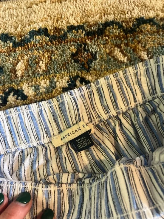 American Eagle Blue and White Striped Wide-Leg Bottoms - Picture 3 of 6